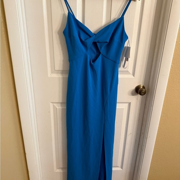 Aqua Vibrant Blue Cut-Out Maxi Dress Stretchy SZ 6 NWT - Picture 2 of 5